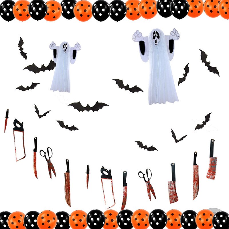 Halloween Ballon Set Halloween Brief Pull Vlag Vleermuis Pompoen Aluminium Film Ballon Bar Decoratie Arrangement: MULTI