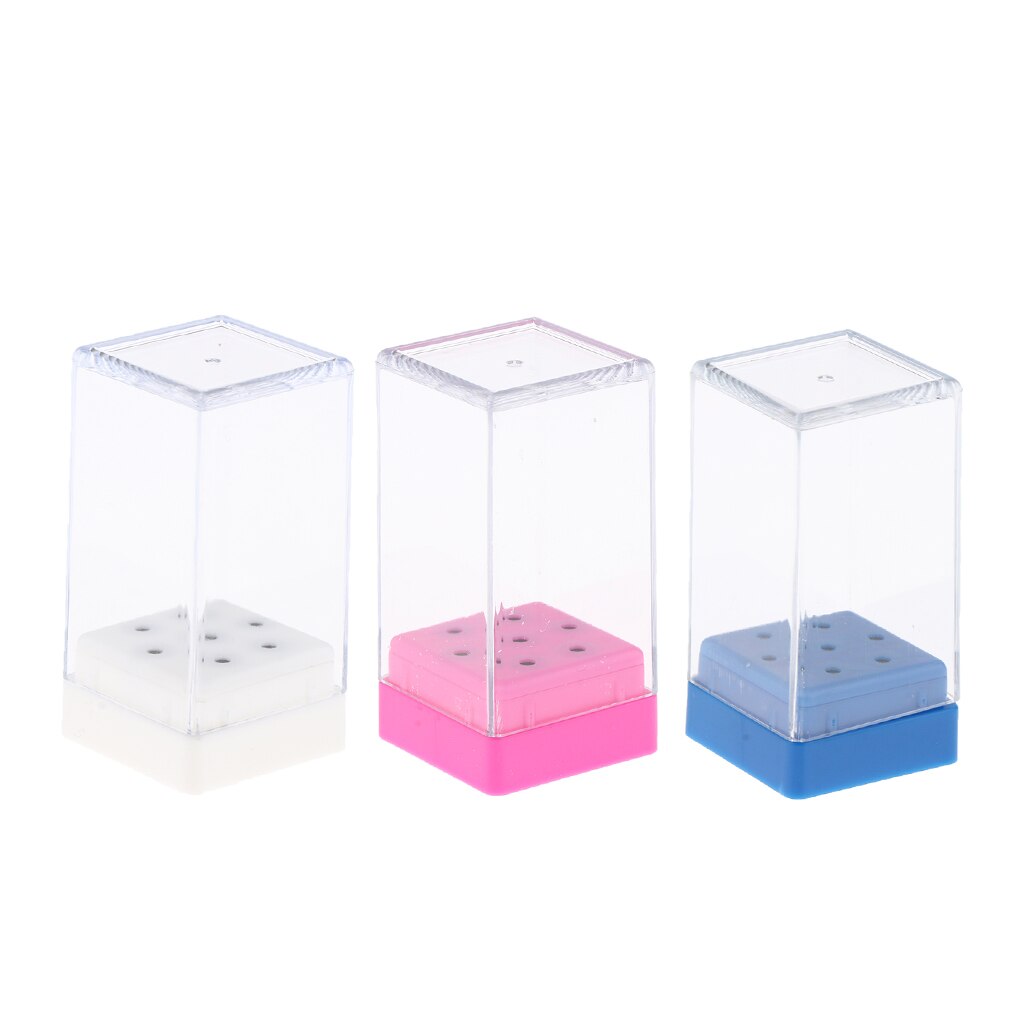 Nail Bit Case, 7 Holes Manicure Drill Bit Storage Display Box Organizer, Clear Plastic Nail Tip Stand