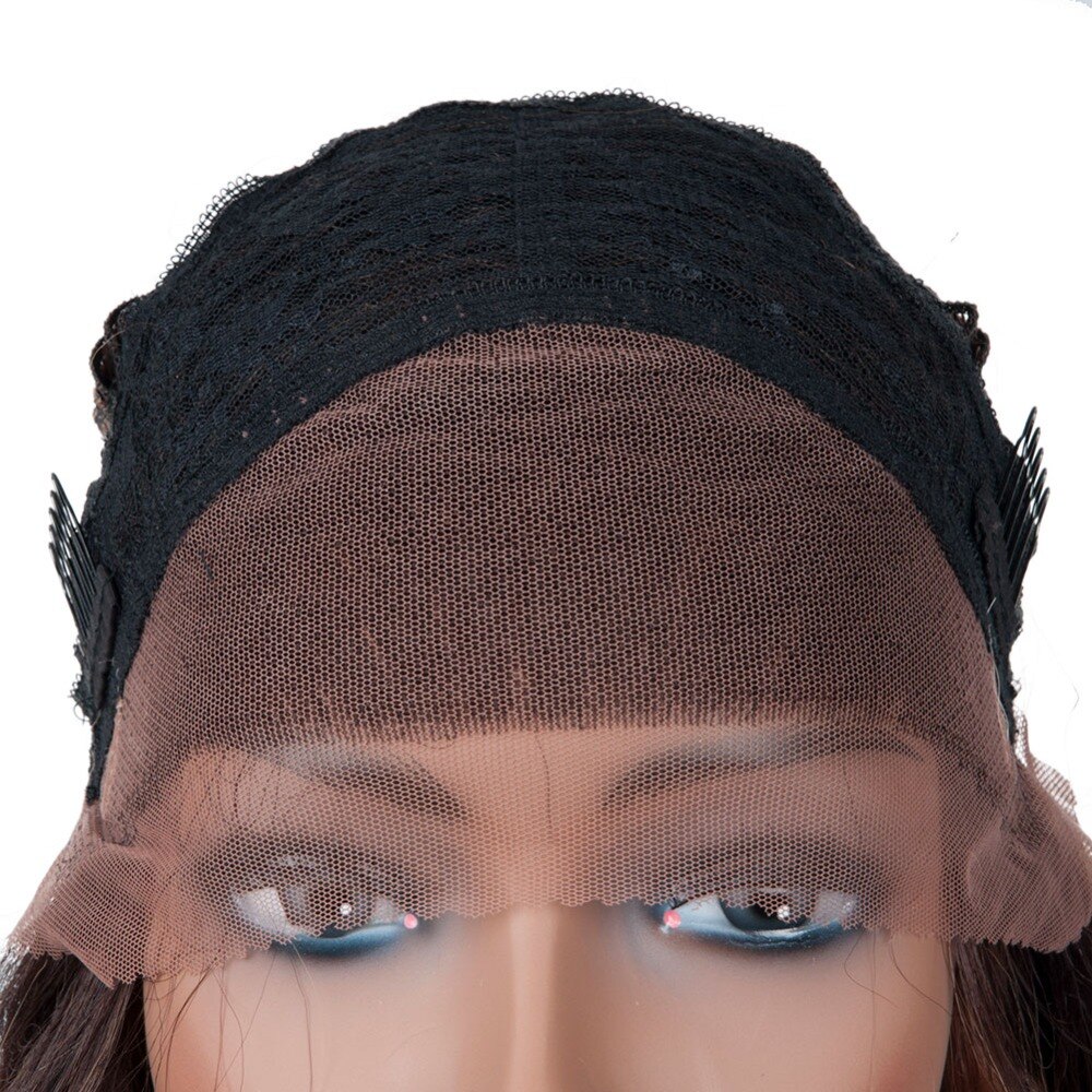 Ombre Light Brown Color Lace Front Synthetic Wigs With Baby Hair JINGFA Long Natural Wave Wigs