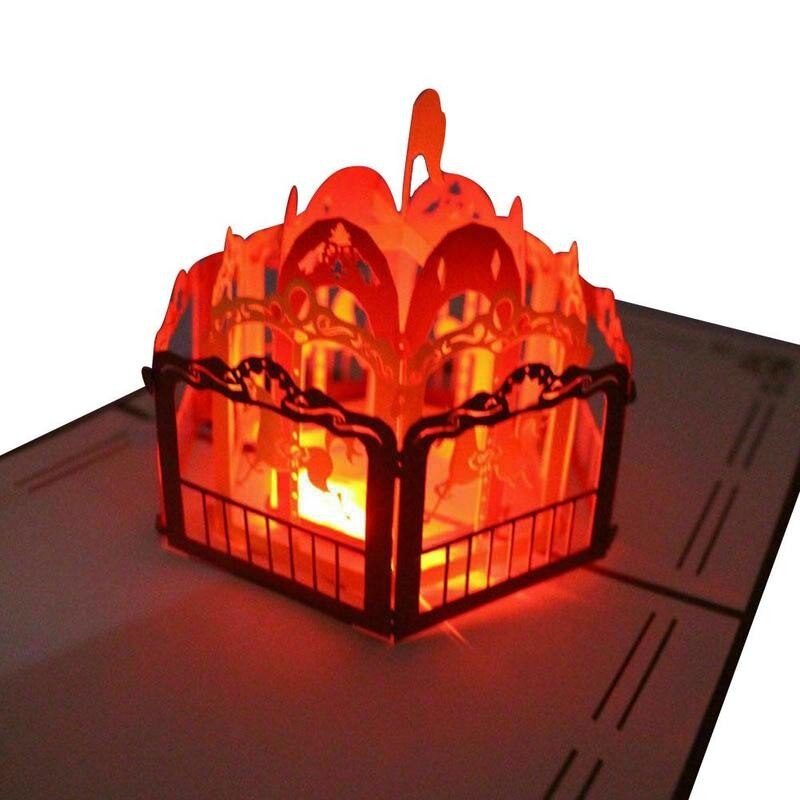 3D Light Greeting Festival Card Up Postcard Handmade Christmas Paper Card Birthday Music Paper Craft P0L3