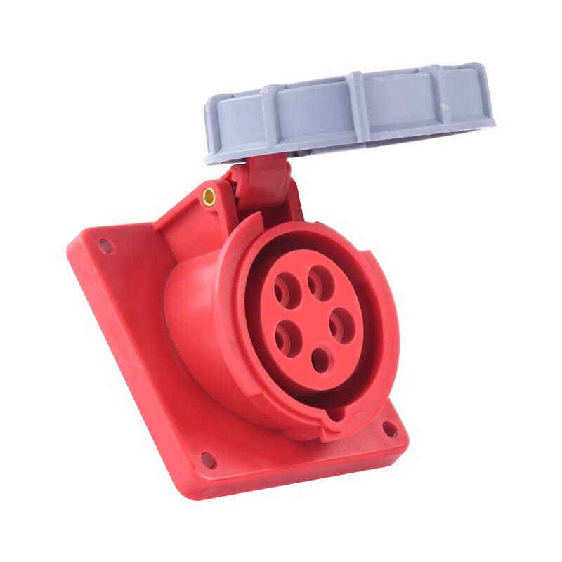 16a 32a waterproof industrial plugs and sockets IP44 3P 4 core 5 pins P N E Panel Mounted tilted oblique socket