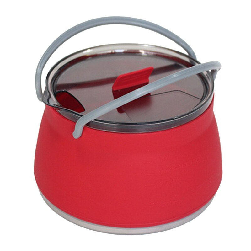 ELOS-1L Outdoor Opvouwbare Draagbare Siliconen Waterkoker Koken Voedsel Pot Roestvrij Stalen Bodem Vouwen Waterkoker: Rood