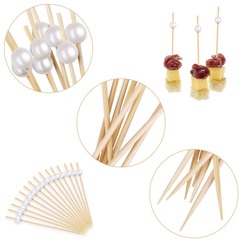 12cm 100 PCS Houten Tandenstoker Cocktail Voedsel Spies Picks Fruit Snack Vork Bamboe Sticks Parel Party Wedding Festival Levert