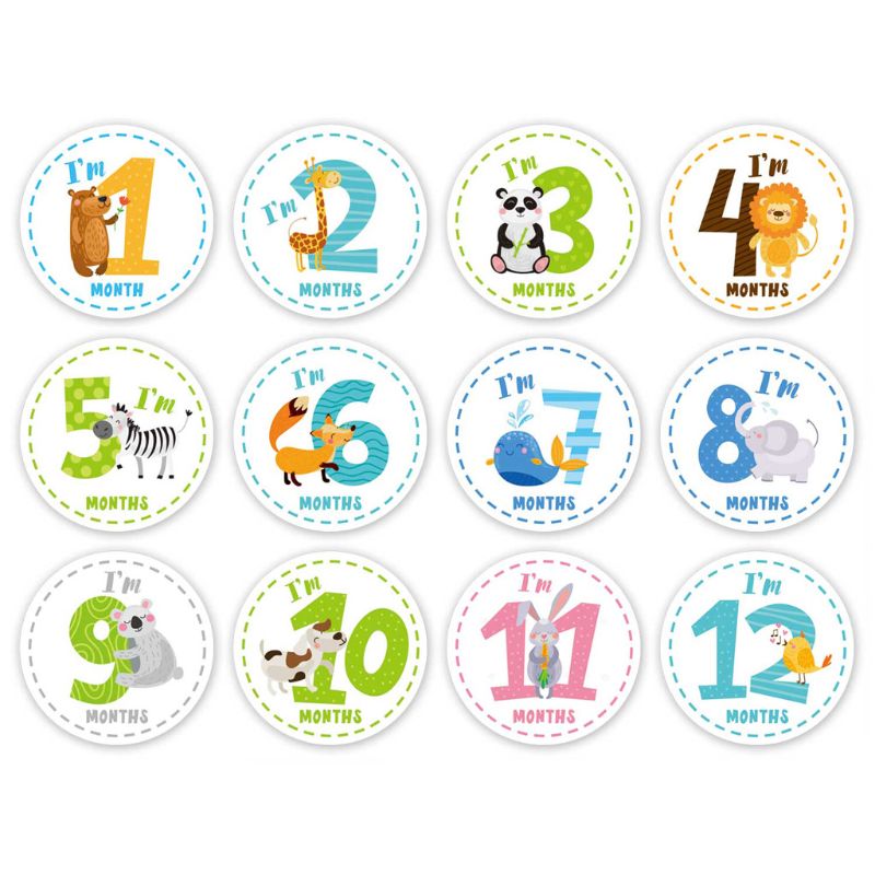 First Year Baby Monthly Milestone Photo Sharing Baby Belly Stickers Birth to 12 Months and 8 Bonus Achievement Stickers: 25