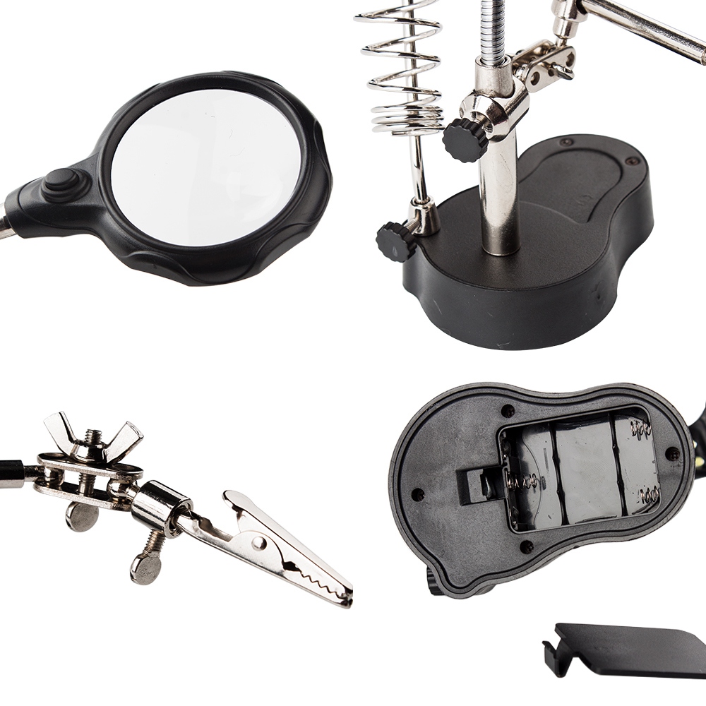 Multi-Functional Welding Magnifier With 3.5X 12X Glasses Magnifying Illuminated Soldering Iron Stand Lens Third Hand Repair To