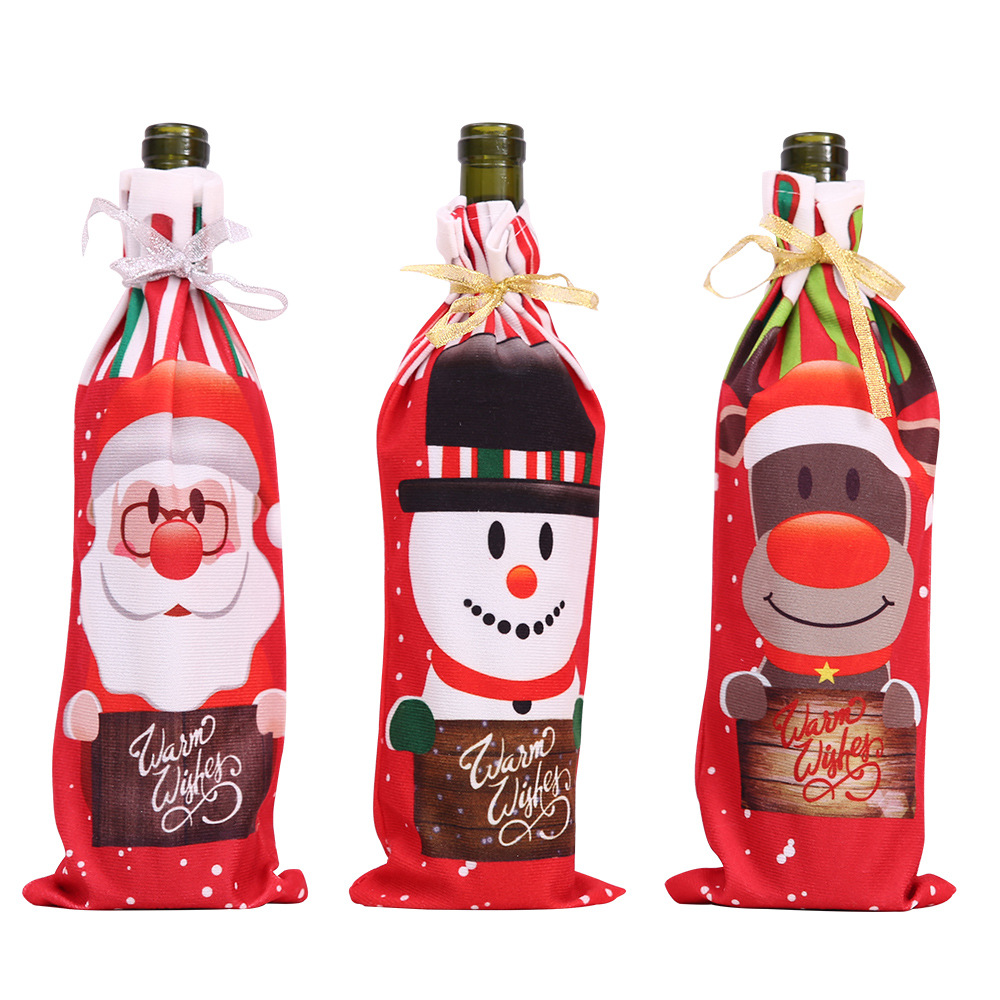 Christmas Decorations Santa Claus Wine Bottle Covers Snowman Champagne Bags Sequins Xmas Home Dinner Party Table Decors: Orange