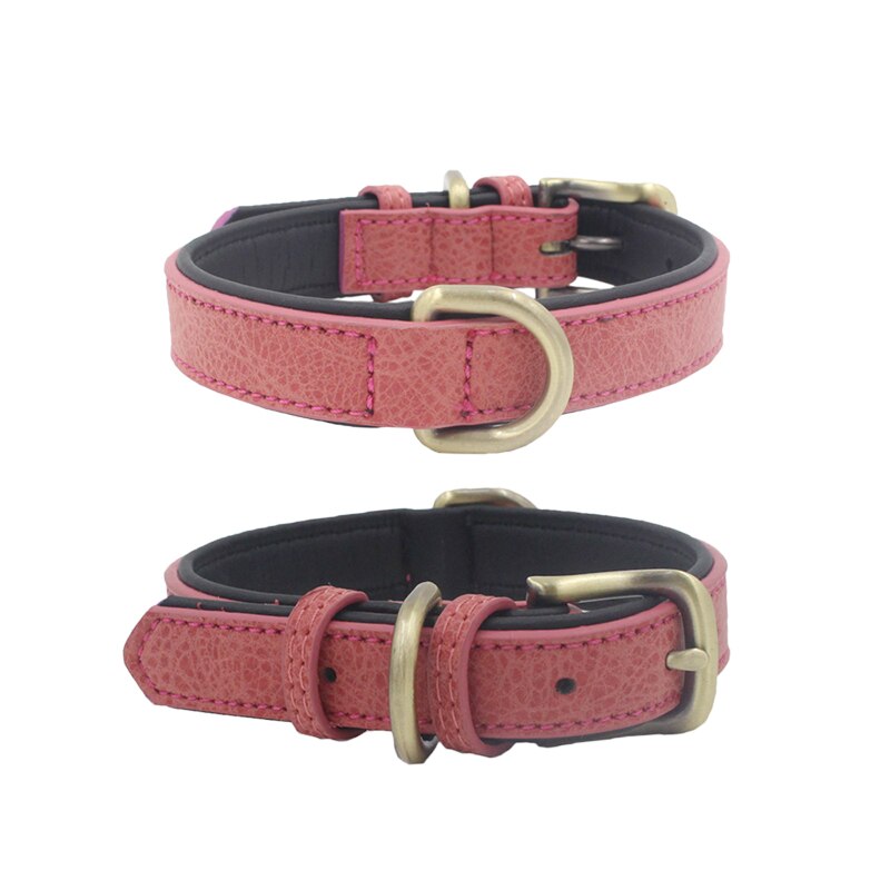 Cuero de PU cuello de perro cuello duradero para perros pequeños/medianos Bulldog cachorro de perro suministros productos accesorios de mascotas collar perro: Red / L NECK 36-46CM