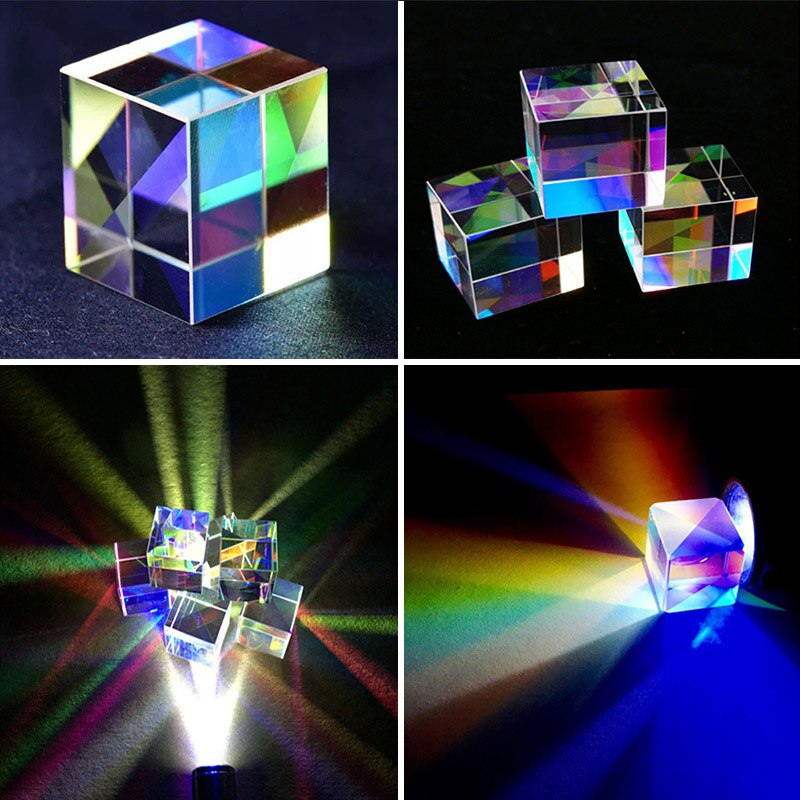 Prism Six-Sided Bright Light Combine Cube Prism Stained Glass Beam Splitting Prism Optical Experiment Instrument 20*20*20mm