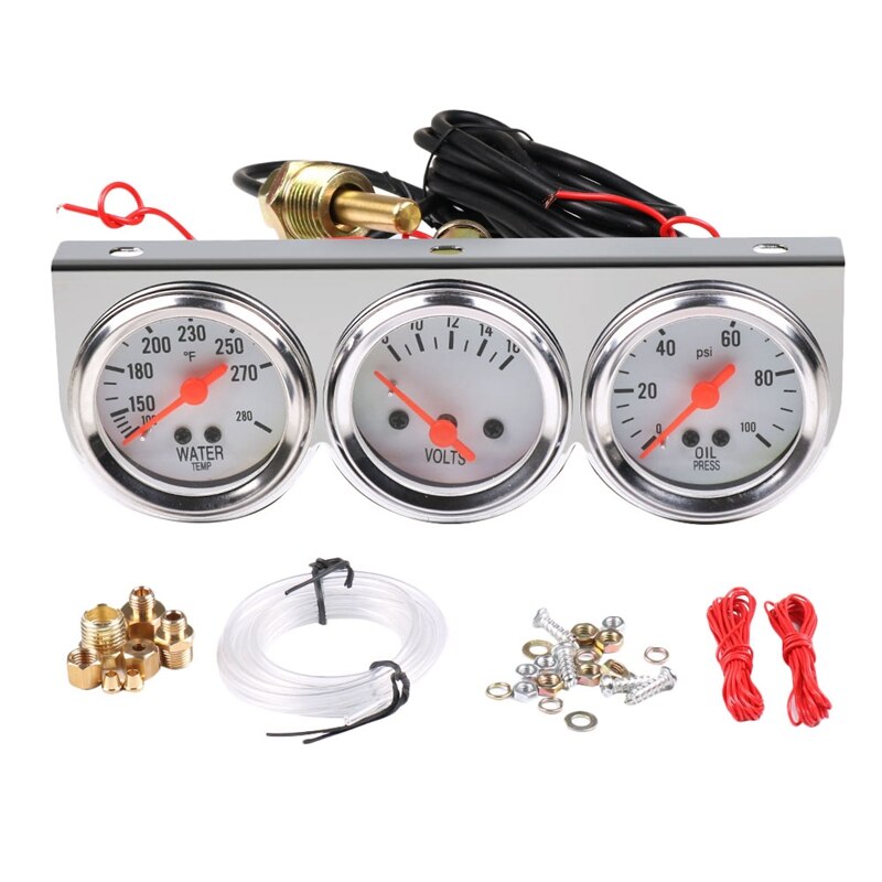 12V Triple Gauge Kit Three in One 2 Inch 52mm Mechanical Shell Water Temperature Oil Pressure Voltage Triple Meter: Default Title