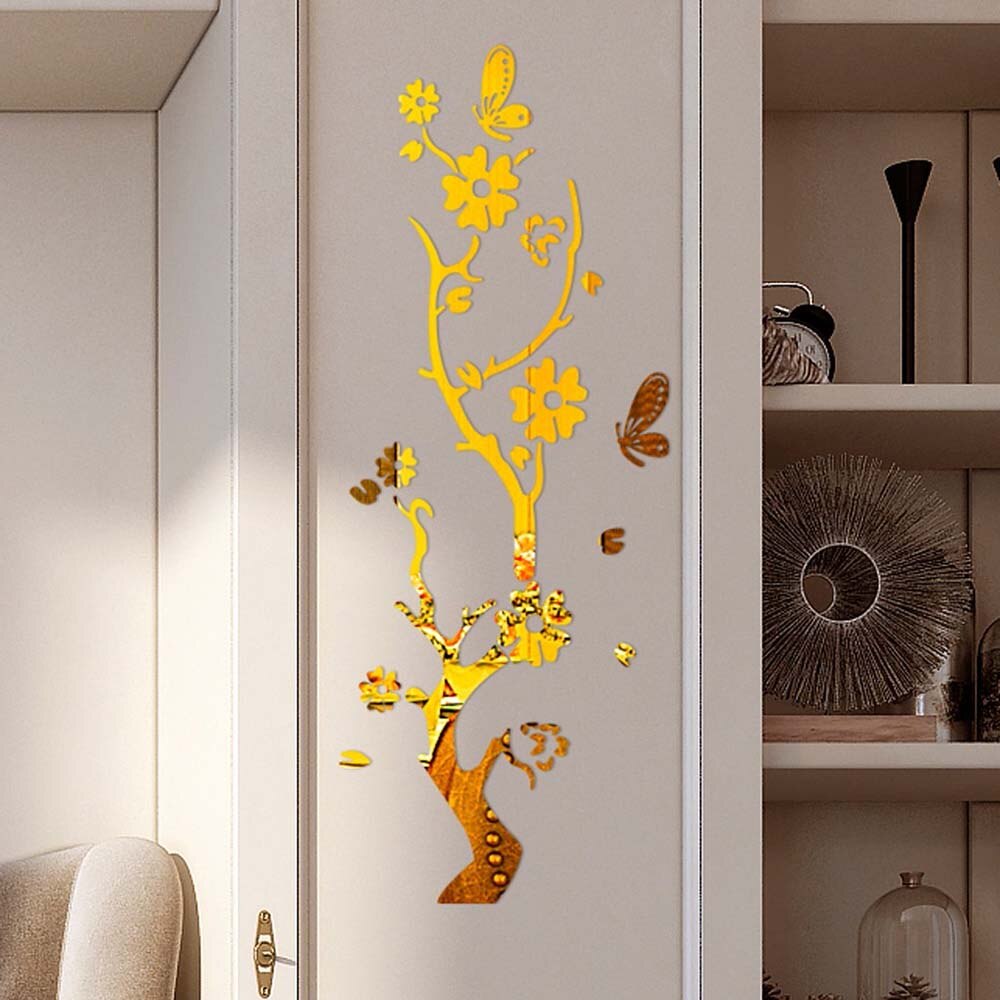 3d Sticker Spiegel Stickers Spiegel Behang Pruim Boom Home Decor Muur Spiegel Stickers Home Decoratie Moderne Muur Decor