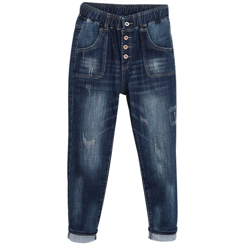 Jeans en Denim pour femmes, pantalon de grande taille, 5XL, taille élastique pour 100kg, longueur cheville, été, Empire, décontracté