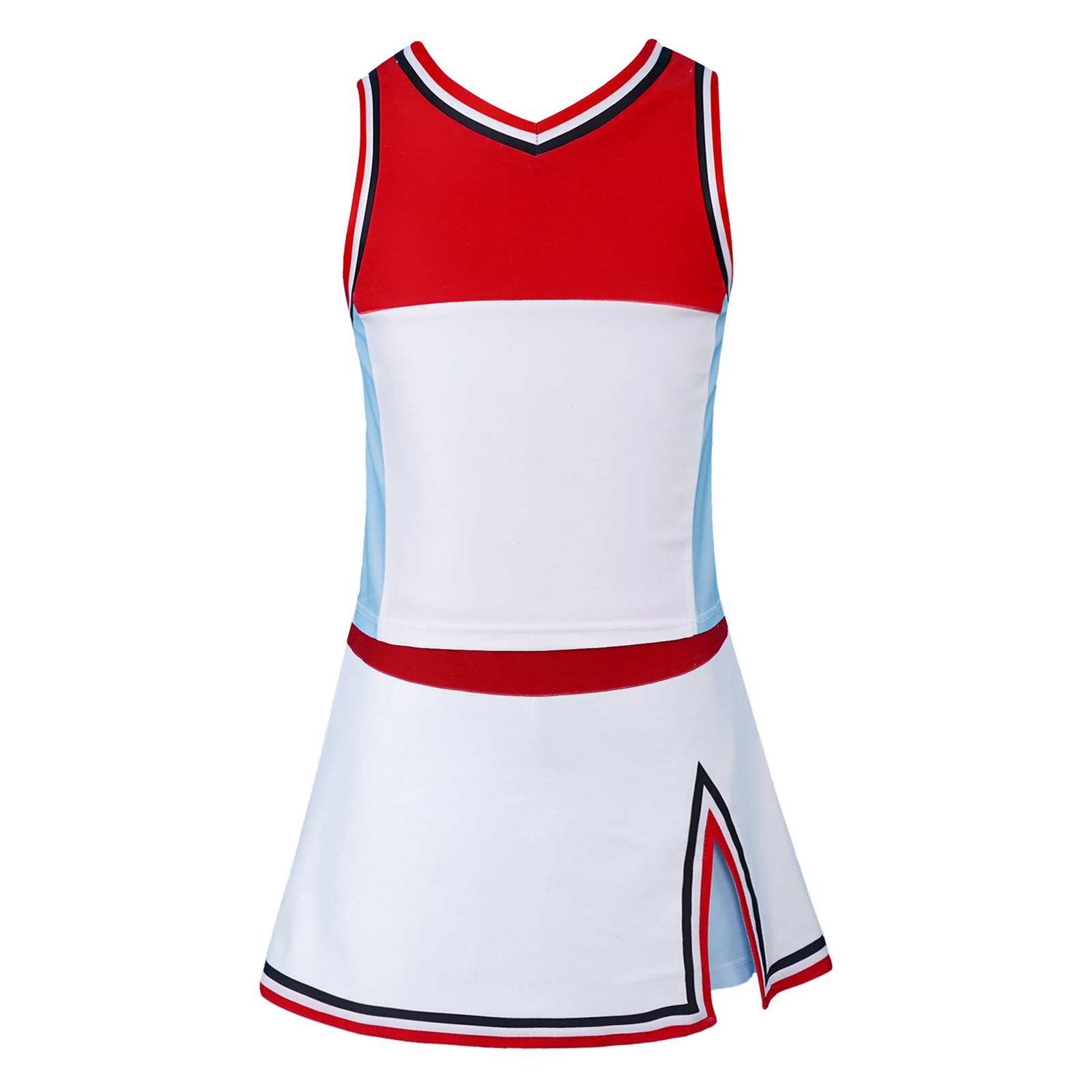 Kids Girls 2Pcs Red V-neck Colorblock Tennis Vest Tank Tops and Skirt with Attached Underwear Sets Sportswear for Badminton Golf: 8