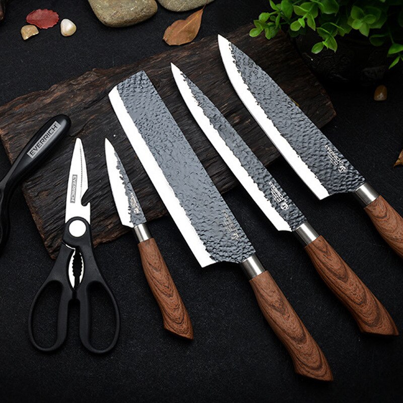 Stainless Steel Kitchen Knives Set Tools Forged Kitchen Knife Scissors Ceramic Peeler Chef Slicer Nakiri Paring Knife Case