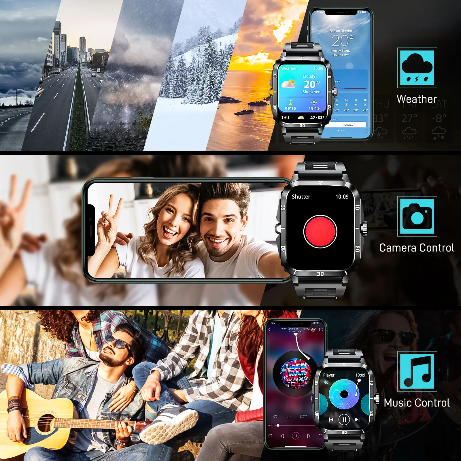 EIGIIS nowy inteligentny zegarek 3ATM wodoodporny 1,96 "ekran IPS wojskowy KT71 mężczyźni 100 + tryb sportowy tętno ciśnienie krwi połączenie Bluetooth