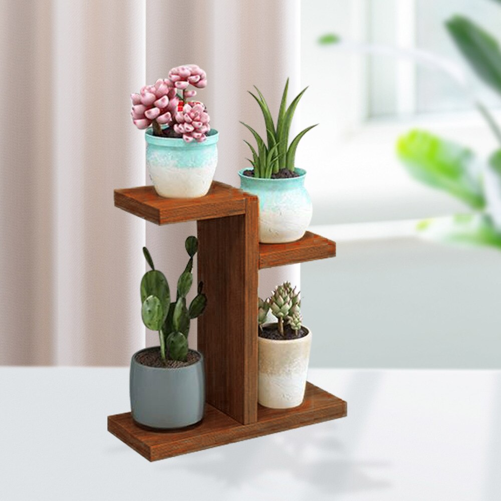 Rack Shelf Flower Display Stand Simple Indoor Organizer Bonsai Desk Balcony Garden Wooden Plant Shelves