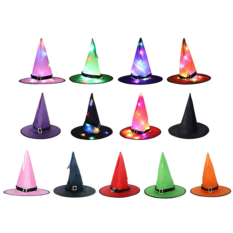 1pcs Halloween Witch Hat Glowing Witches Hat Hanging Halloween Home Party Decor Suspension Tree Glowing Hat Cosplay Costume
