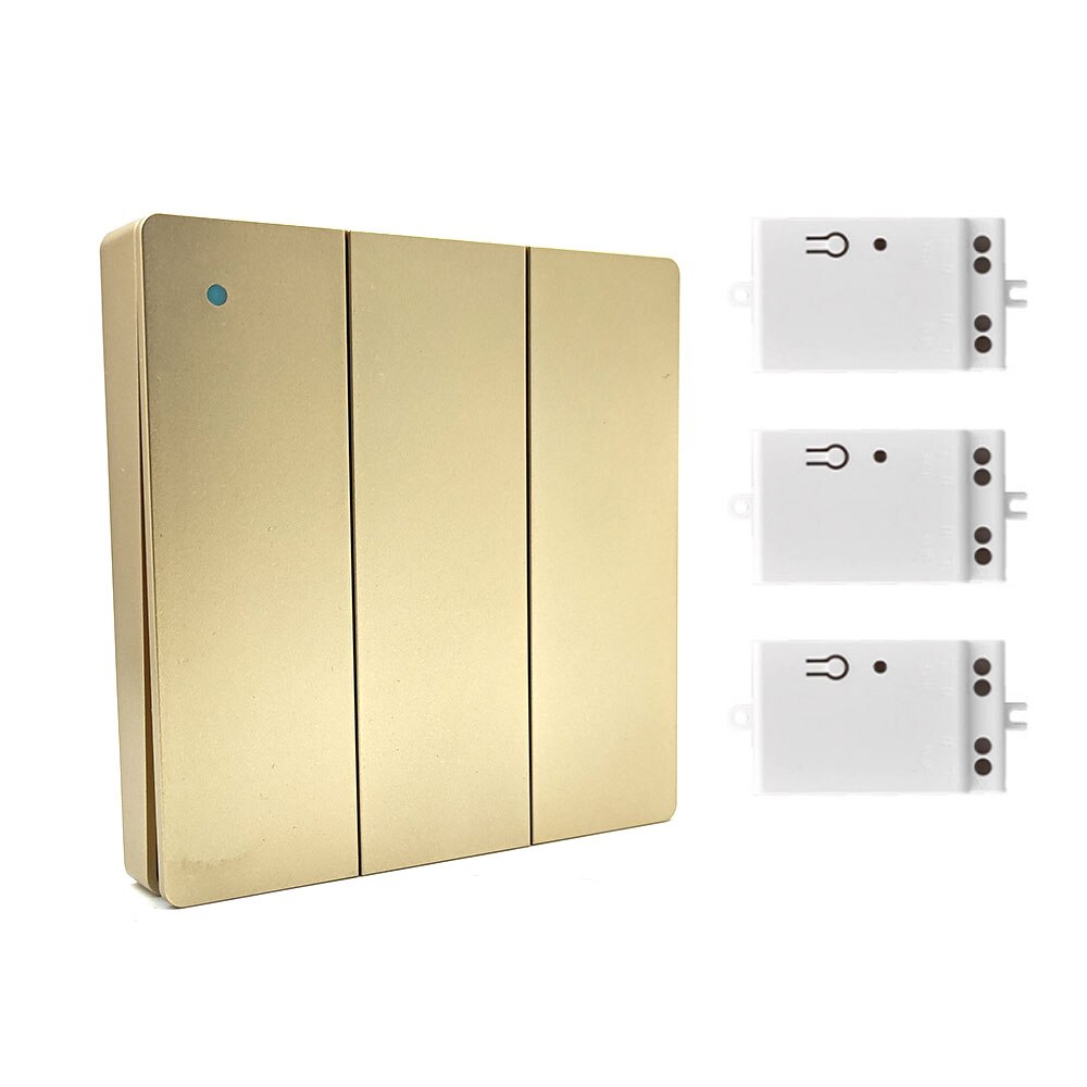 RF433 Wireless Wall Light Switch Self-Powered Remote Control No Battery No Wire IP54 Waterproof Indoor Outdoor switc: Golden 1-3