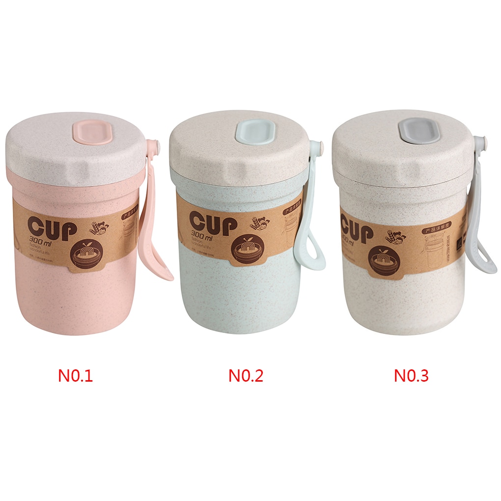 300ml Wheat Straw Portable Double-wall Portable Office Coffee Tea Mug Cups Microwave Available Sealed