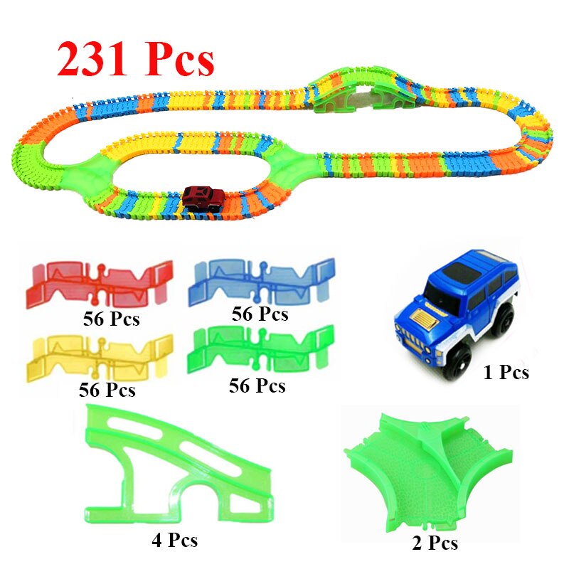 Diy Monteren Universal Racing Set Spoor Auto Flexibele Educatief Rail Auto Puzzel Speelgoed Voor Kinderen: 231Pcs Set