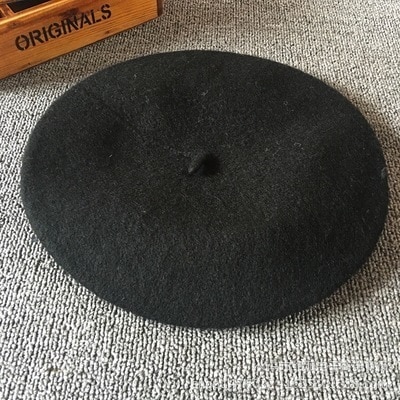 Vinter dam hatt vintage basker ull 32 färger keps pillbox hatt gorras planas hombre hattar basker boinas mujer ull mössa hatt: Svart