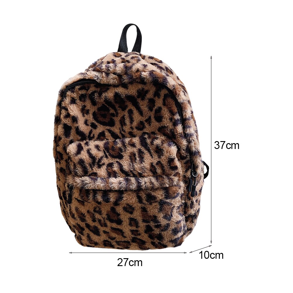 2021 nuove donne invernali zaino caldo in peluche borsa da scuola per ragazze adolescenti zaini con stampa mucca moda borsa da viaggio multitasche femminile: Leopard