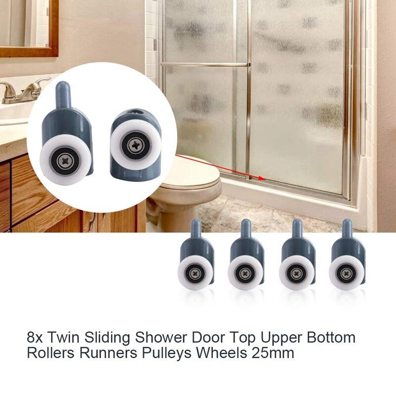 8Pc Douche Deur Wielen Rollen Douchedeur Rollen Schuifdeur Roller Gids Douche Onderdelen Glazen Deur Katrollen Wielen lopers
