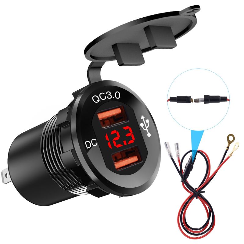 12V/24V Metalen Waterdichte Dual QC3.0 Usb Snelle Autolader Stopcontact Voltmeter