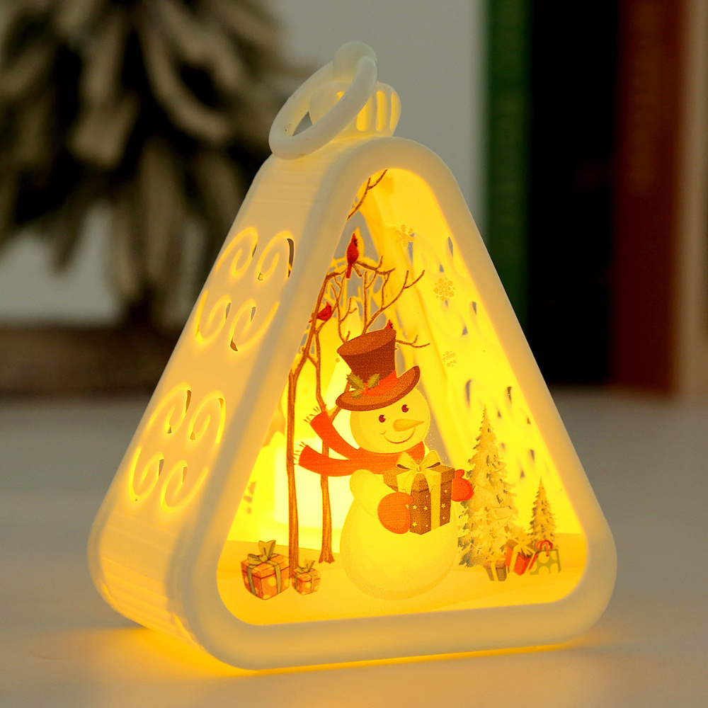 Christmas Triangle Lantern Plastic Santa Claus Snowman Tree Festival Lamp Mini Table Ornaments Home Decoration Party Scene Props: Fluorescence Yellow