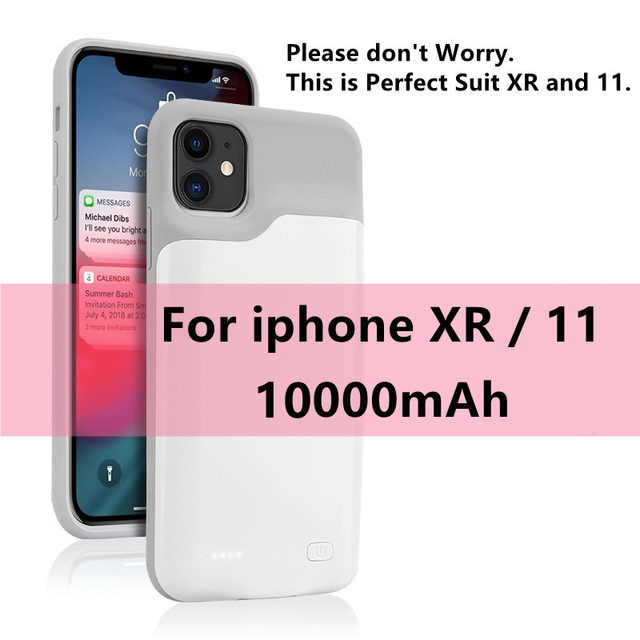10000mAh Battery Charger Case For iPhone 11 12 Pro Max for iPhone 6 6S 7 8 Plus 7p 8p XR X S MAX SE 2 Power Bank Charging Cover: White For iPhone 11