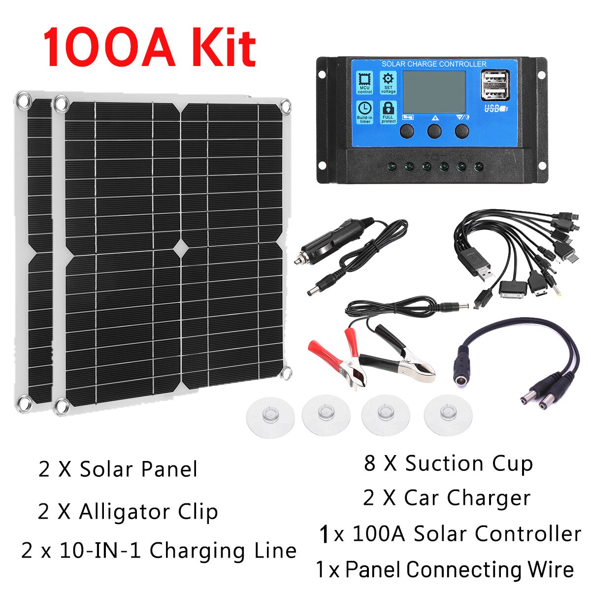 600w 300w solpanelsæt solcelle solceller bankpakke med 10 i 1 usb kabel  ip65 vandtæt til telefonbil rv båd oplader