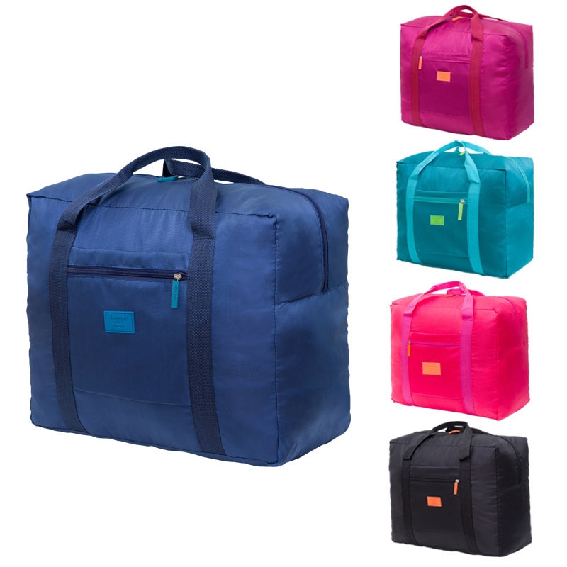 Travle bag blixtlås stor kapacitet nylon vikbar unisex bagage kläder sortering organisera väska