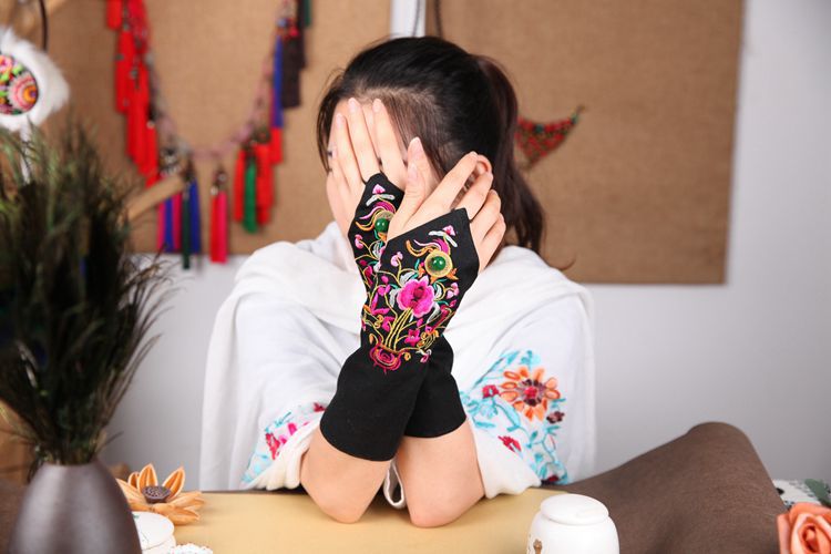 Guantes clásicos chinos sin dedos para mujer, manguitos finos para ciclismo, algodón cálido para invierno, medio dedo, para deportes, bicicleta