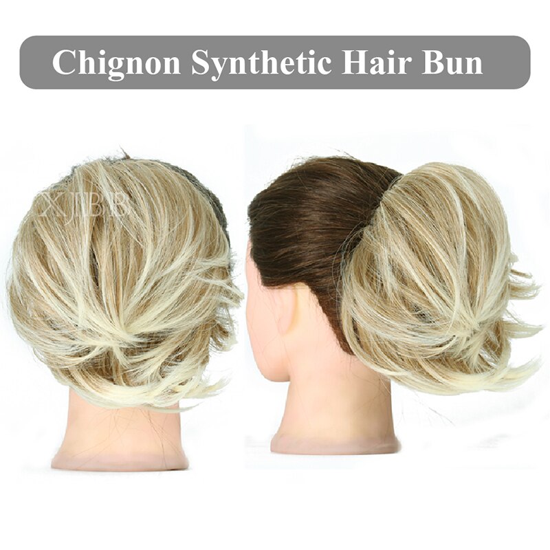 Xjbb syntetisk hår knold lige elastik hår extensions scrunchies donut chignon kort hestehale til kvinder