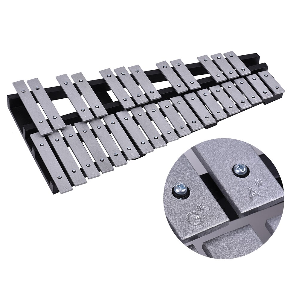 Foldable 30 Note Glockenspiel Xylophone Wooden Frame Aluminum Bars Educational Percussion Musical Instrument with Carrying Bag