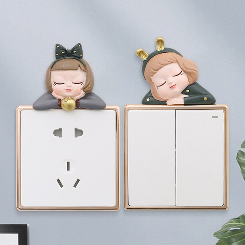 3D Resin On-off Switch Sticker Luxury Switch Outlet Wall Sticker Cartoon Girl Switch Cover Room Decor