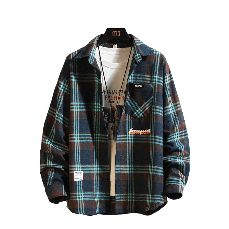 Herfst Casual Lange Mouwen Plaid Shirt Mannen Slim Fit Katoen Mannen Shirt Mannelijke Kleding Turn-Down Kraag tops M-5XL: Blauw / M