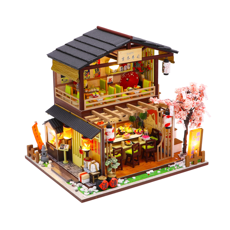 Cutebee DIY Puppenhaus Bausatz Japanischer Garten RV Holz Miniatur Puppenhaus Spielzeug für freundlicher Mädchen Erwachsene Mädchen: Orange