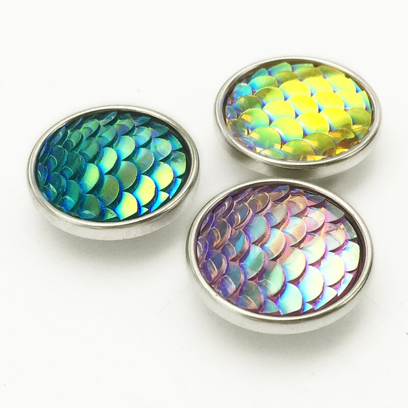 SZ6402 Glitter Mermaid Ronde Ananas 18Mm Hars Drukknoop Voor Snap Sieraden Goede