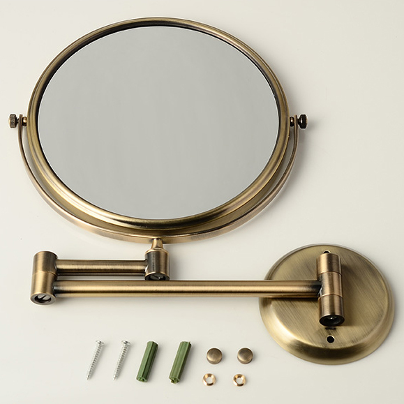 Espejos de baño de 8 pulgadas, espejo redondo de 2 caras con aumento de 3 aumentos, espejo de maquillaje plegable de latón y bronce para pared, 6 colores