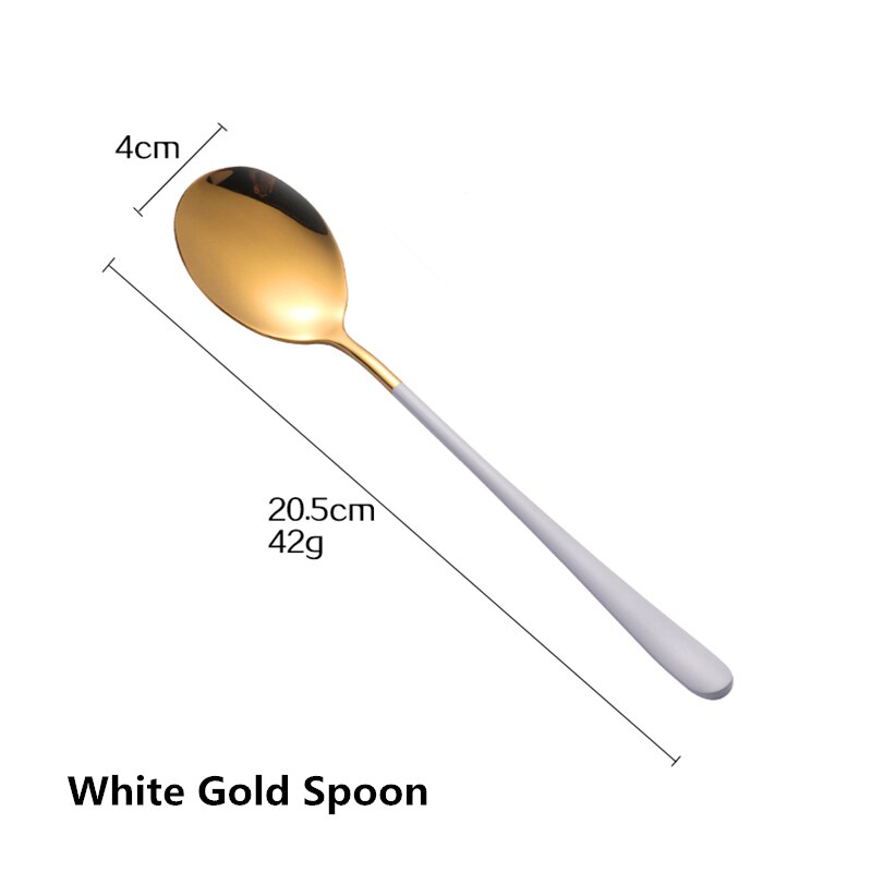 2pcs/lot Gold Chopsticks Spoon 304 Stainless Steel Korean Reusable Black White Hashi Sushi Sticks Kitchen Accessories: 2 White gold Spoon
