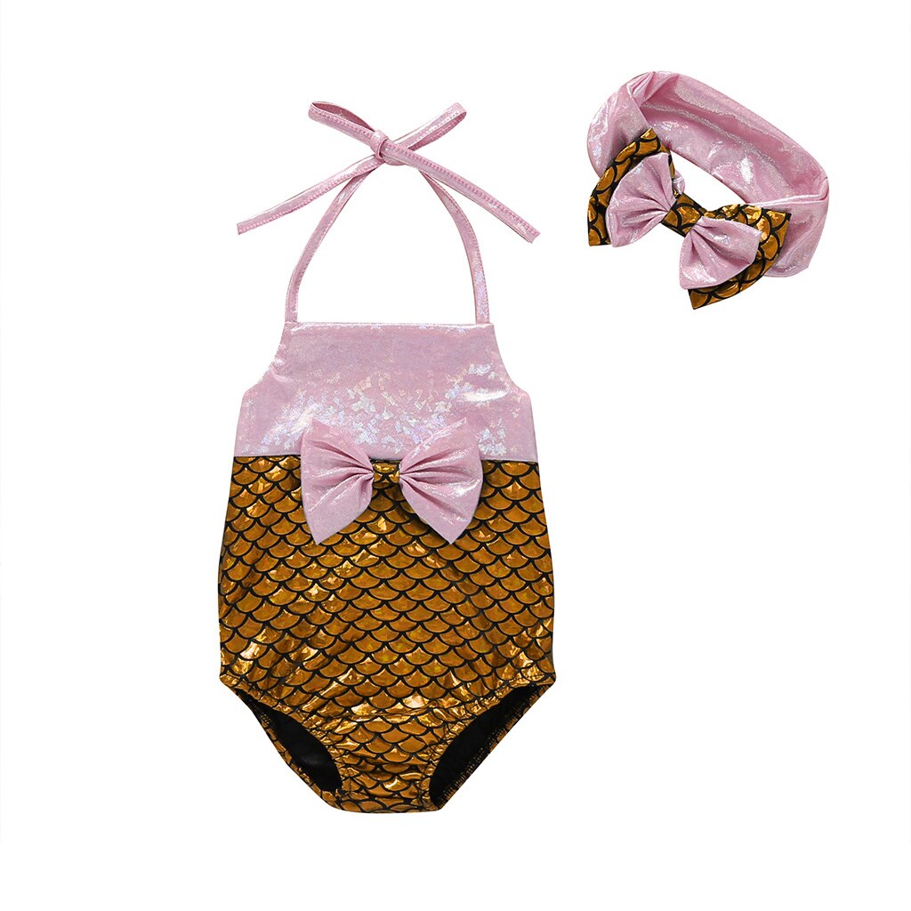 Sommer barn baby pige bikini 2 stk badedragt badetøj badning svømning sød tegneserie rygløst småbørn spædbarn strand heldragt: -en / 100