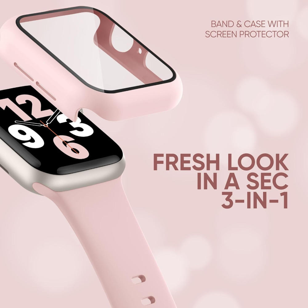 Band + hoesje voor Apple Watch Band 40 mm 41 mm 44 mm 45 mm Screenprotector Siliconen sportarmband voor iWatch Series 9 8 7 SE 6 5 4