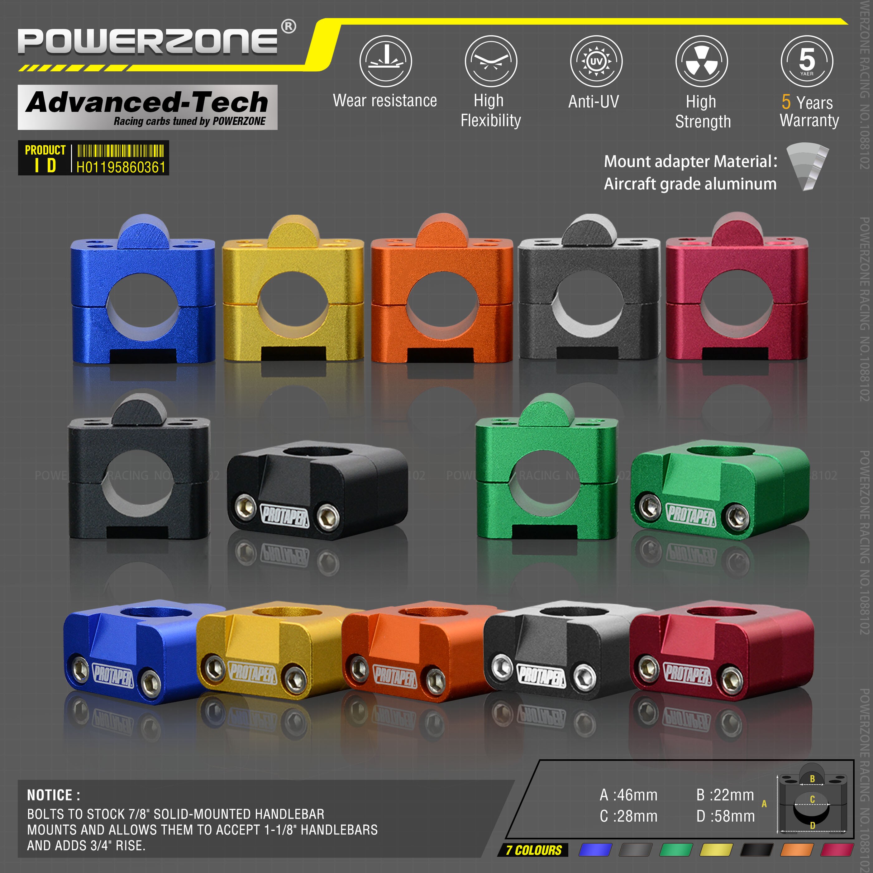 Aluminum Alloy Clamps for Motorcycle 22mm 7/8" Handlebar Riser Mount Irbis Bars kayo Motocross Enduro MX TTR T 250 Parts