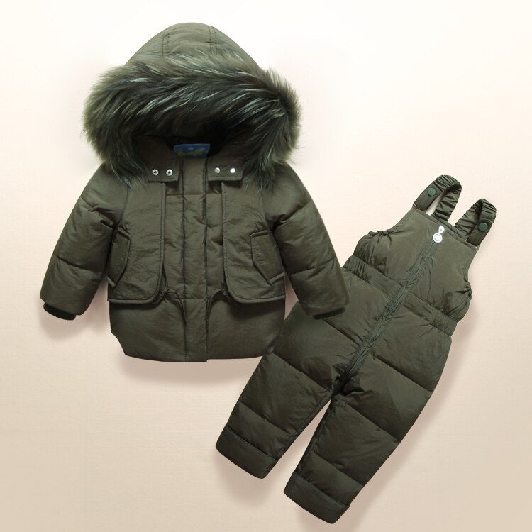 Vinter baby drenge tøj sæt 1-3y drenge skidragt sæt børn sport jumpsuit varme frakker pels andedun jakker+smækbukser