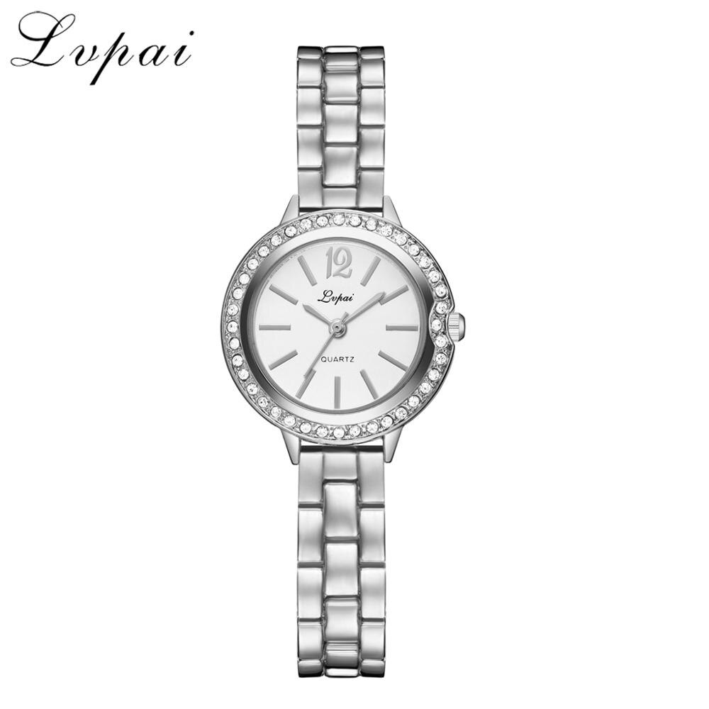 Lvpai Horloge Vrouwen Rose Gold Luxe Klok Vrouwen Armband Horloge Dames Luxe Rvs Vrouwen Klok: Silver White