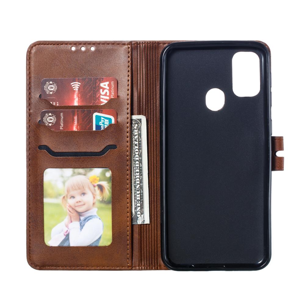 Happy cat-patroon telefoonhoesje voor samsung galaxy  m21 magnetische flip pu portemonnee leren hoesje voor samsung  m21 cover met kaartsleuf