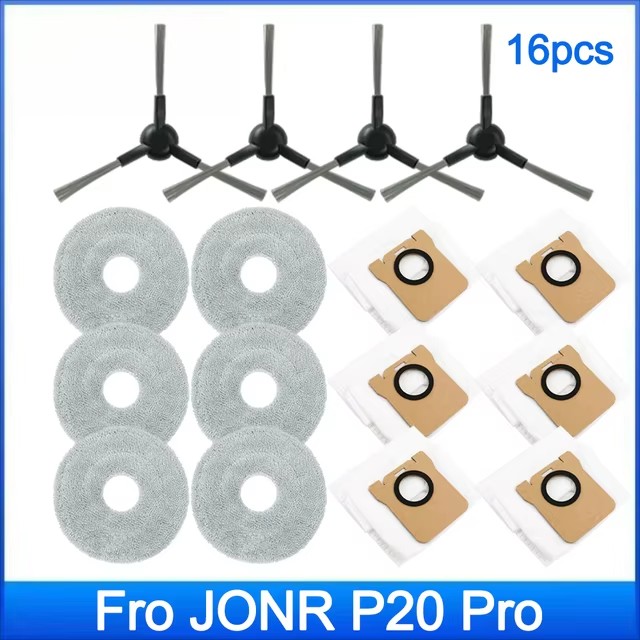 Accessoires de remplacement pour aspirateur (JONR P20 PRO), pièces: sac à poussière en tissu de vadrouille, accessoires de brosse latérale: Gris foncé