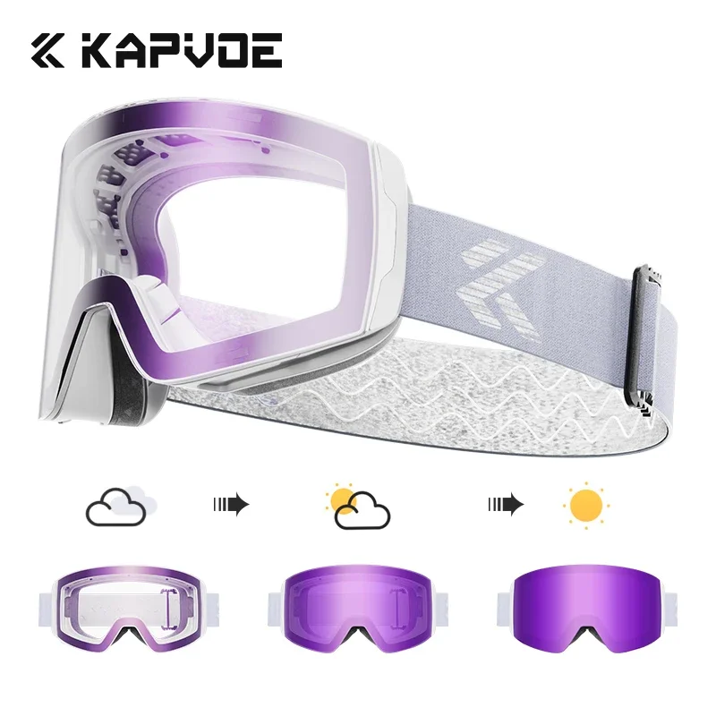 KAPVOE Photochromic Outdoor Sport Ski Snowboard Goggle Men UV400 Protection Women Glasses Magnetic Attraction Skiing Goggles