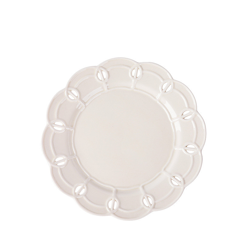 European Decorative Border Plate White Ceramic Wedding Party Dessert Tray Cake Dish Home Pasta Bread Breakfast Service Plate