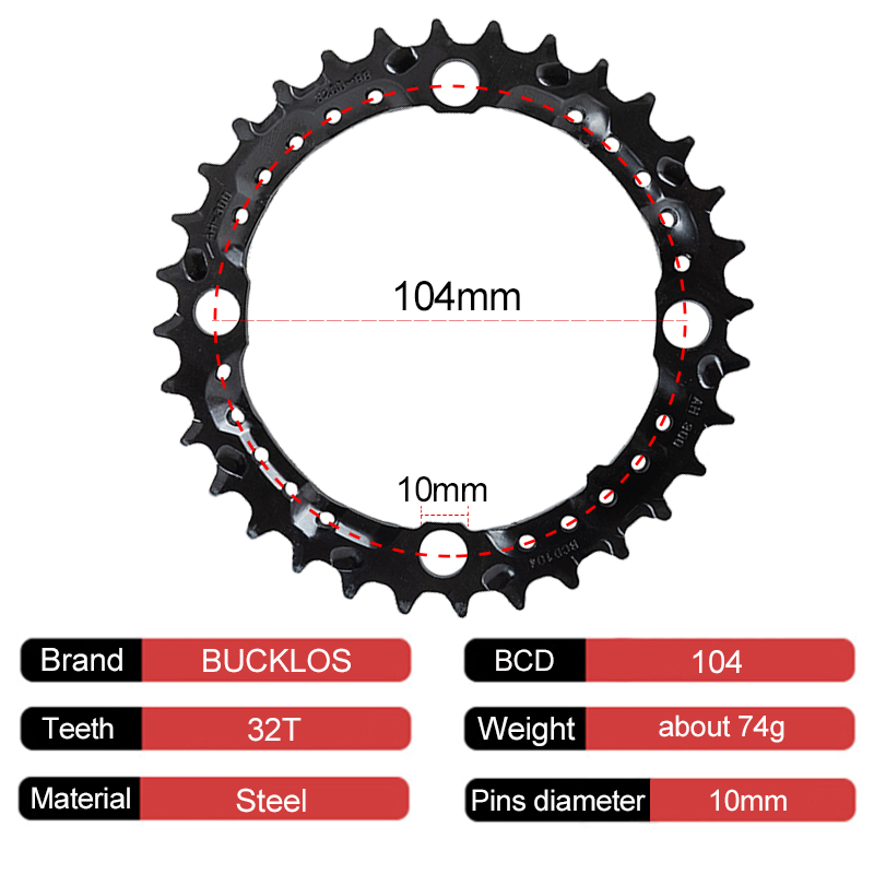 3*9 Speed Fiets Kettingblad 104/64BCD Fiets Chain Ring 22T 32T 44T Mtb Kettingwiel 27 Speed Fiets Ster Mtb Crankstel Deel: Rood